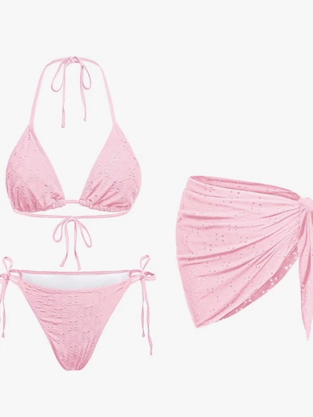 NWT Pink Eyelet 3-Piece Bikini Set w/ Sarong Size S